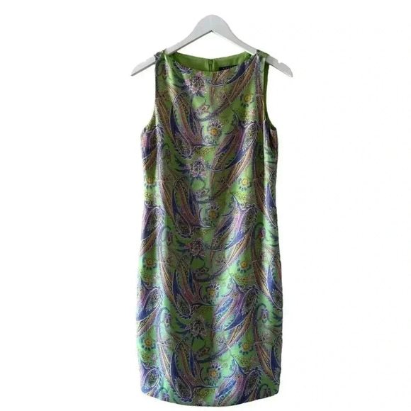 Ralph Lauren SILK paisley floral  shift boatneck dress green/multi SZ 6 #2141 - Picture 1 of 13